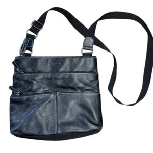 Roots  Leather Crossbody Bag Unisex Black Color